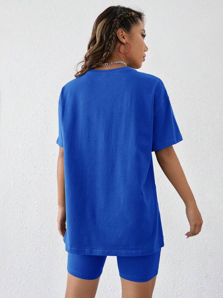Knitted Music Festival Printed T-Shirt And Elastic Shorts Set