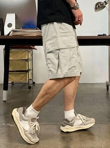 Manfinity Hypemode Loose Men Cargo Shorts With Flap Pockets And Drawstring Waist - Apricot - View 4