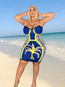 SHEIN SXY Plus Size Strapless Floral Vacation Style Fashion Spring And Summer Dress