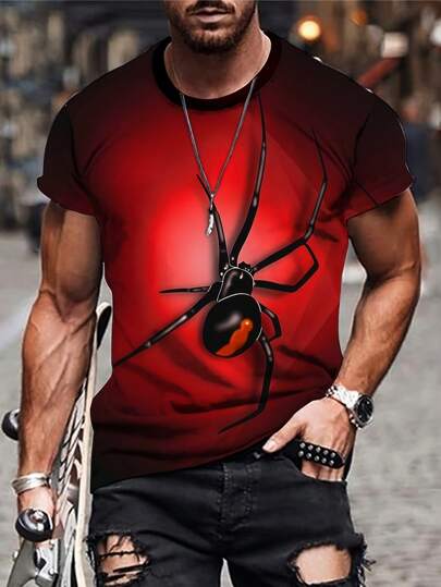 Manfinity LEGND Men Gothic Spider Print Summer Short Sleeve T-Shirt, Street Wear, Boyfriend Gift
