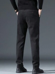 Pantalones casuales de hombre de unicolor con pierna entallada - Negro - Ver 2