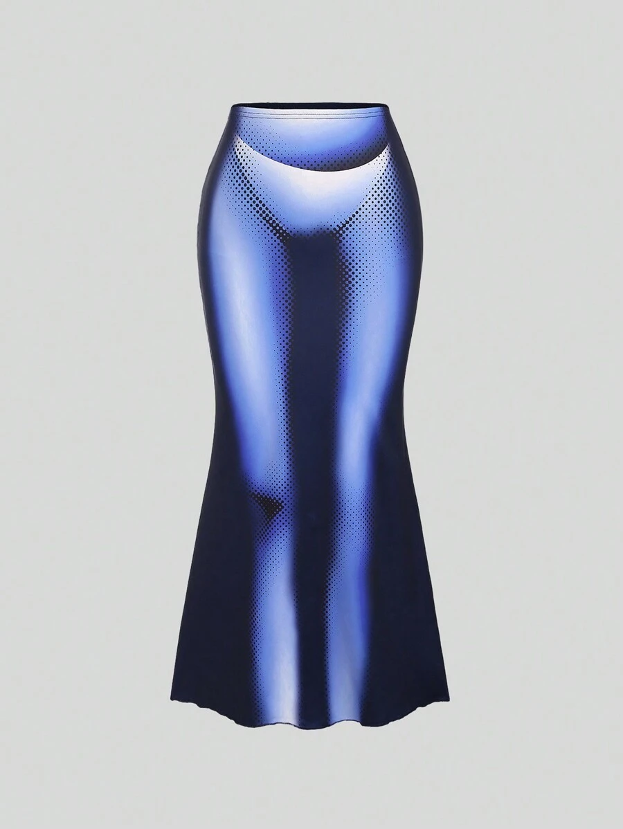 SHEIN Unity 女士身體熱度圖印花長裙，美人魚設計 - 彩色 - 查看 1