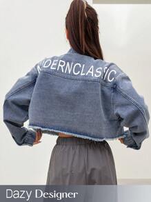 Dazy Designer Women Loose Fit Denim Jacket With Letter Print - Light Wash - View 1