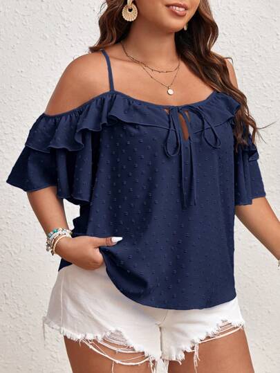 SHEIN VCAY Mulheres Plus Size Fashionable Ruffle Trim Off-Shoulder Top de Tanque