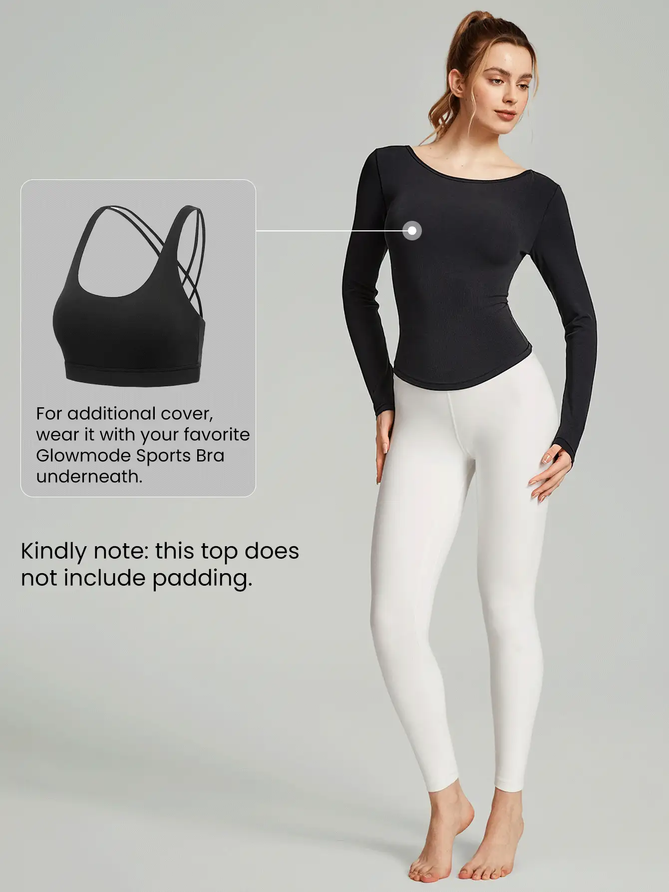 GLOWMODE Modal Ribbed Off-Shoulder Long Sleeve Low Impact Tee Daily Lounge - Black - View 6