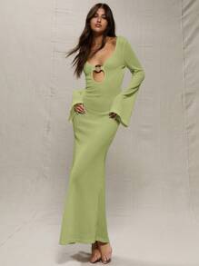 MUSERA Mint Green Crochet Knit Ring Detail Maxi Dress - Green - View 1