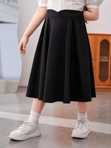 SHEIN 青少年女孩加大码宽松休闲纯色简约 A 字中长裙