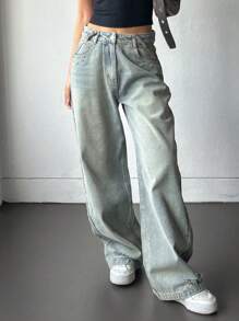 DAZY Quần Jeans Ống Loe Cạp Cao Cho Nữ Có Khóa Kéo, Quần Jeans Rộng - Rửa nhẹ - Xem 3
