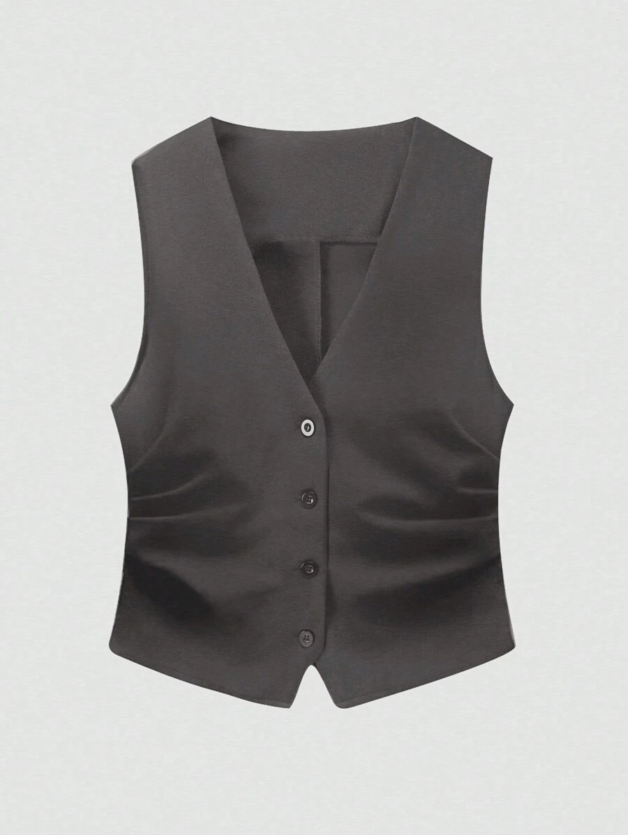 SHEIN EZwear 女性純色簡潔日常西裝背心 - 灰色 - 查看 1