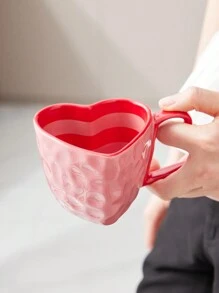 1 PIEZA Taza cerámica con diseño de patrón personalizado en forma de corazón para parejas, para café, leche y diversas bebidas, regalo navideño - Rojo - Ver 4
