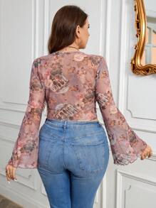 SHEIN Privé 優雅簡約的網印方領女夏季上衣，適合日常穿著、購物、旅行和約會