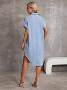 SHEIN Essnce Vestido largo casual texturado de color azul claro para el verano de mujer - Celeste - Ver 3