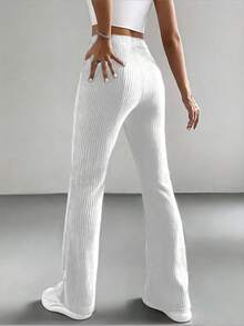 Simple Solid Color Knit Casual Leggings - White - View 2