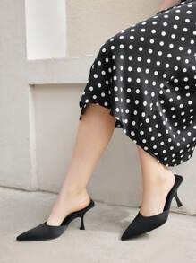 Women's Pointed Toe Thin Heel Mules With Covered Toe Cavity, Simple & Fashionable Style - Black - View 3