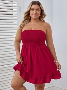 SHEIN VCAY Vestido tubo de talla grande de unicolor con volantes en el bajo, estilo sencillo de vacaciones de verano