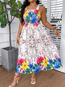 SHEIN VCAY Váy in hình đầy màu sắc cỡ lớn dành cho nữ - Nhiều màu - Xem 5