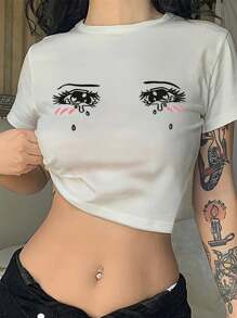 INAWLY Y2K Small Sad Pack Graphic Women T-Shirt - White - View 1