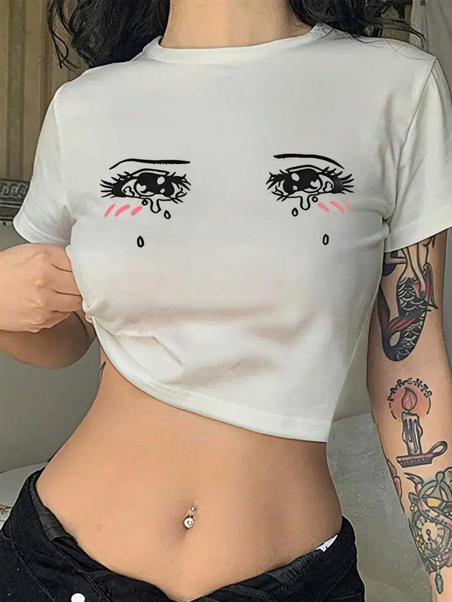 INAWLY Y2K Small Sad Pack Graphic Women T-Shirt - White - View 1