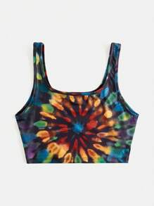 SHEIN VCAY Music Festival Spring/Summer Beach Position Tie-Dye Slim Fit Cropped Tank Top Top For Vacation