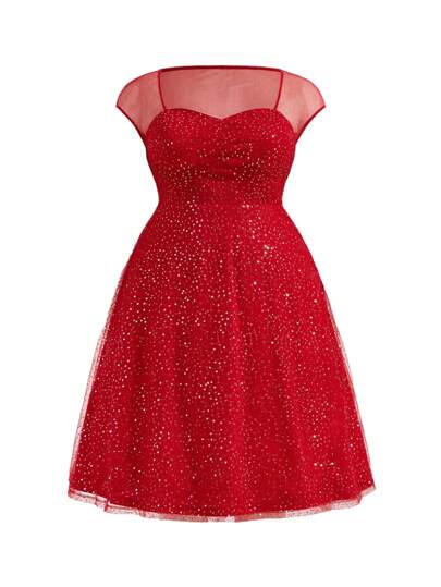 SHEIN Belle 大碼優雅亮片裝飾雞尾酒會晚禮服