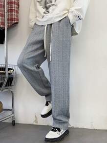 Manfinity Hypemode Loose Men Solid Color Drawstring Waist Sweatpants Straight Leg Long Sweat Pants Plain Going Out Harajuku Friends - Grey - View 6