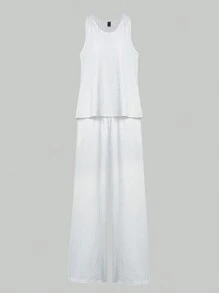 Breezaya Ensemble deux pièces, débardeur et pantalon aux couleurs unies, avec dos ajouré pour femme