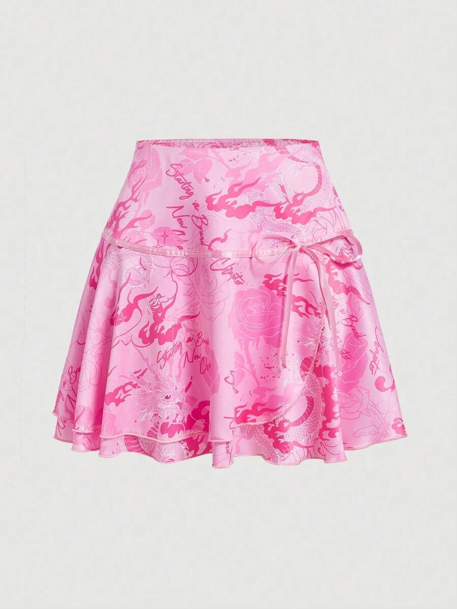 SHEIN MOD 夏季浪漫玫瑰印花絲綢女孩裙 - 粉色 - 查看 1