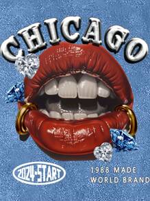 Manfinity Roghcode Loose Men Slogan & Lips Print Drop Shoulder Tee - Blue - View 3