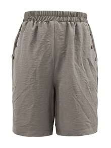 Women's Solid Color Casual Loose Pocket Shorts - Grey - View 3