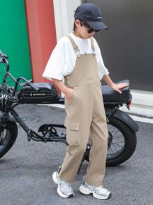 SHEIN 少年男孩休閒連身褲,掀蓋口設計