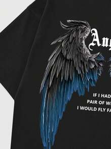 ROMWE MEN Goth Men Wings & Slogan Graphic Tee, School, 2000s Style