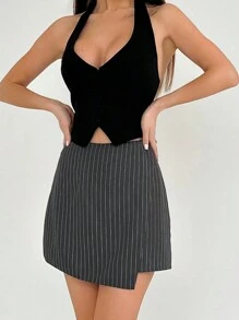 Aloruh Elegante Falda Corta Mini a Rayas para Trabajo - Gris - Ver 6