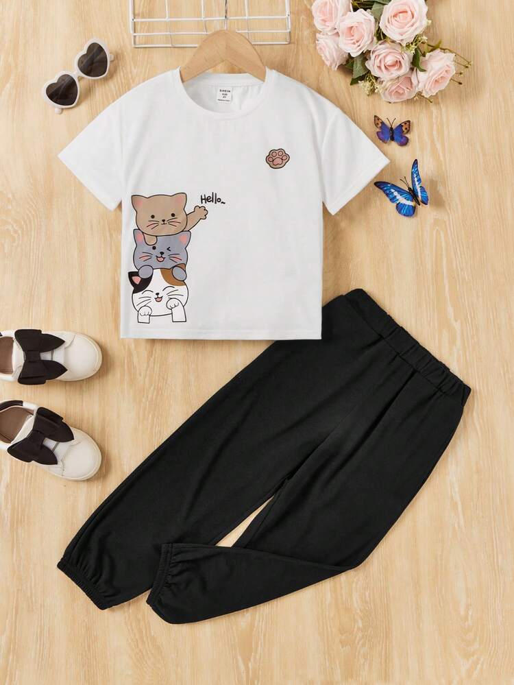 Young Girl Urban Chic Spring/Summer Knit Round Neck Short Sleeve Set