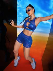 Innovista Animal Faux Leather Print Mesh Cut Out Push Up Sports Bra,  Workout Outfits, Gym Tops, Sexy Crop Top Tank,Foil Print Tops,Music Festival,Going Out Tops,Party