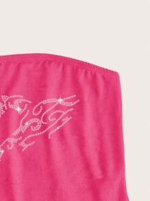 SHEIN Essnce Pink Casual Angel Wings Rhinestone Decor Fitted Camisole Top For Women, Suitable For Summer - Hot Pink - View 4