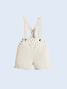 SHEIN Baby Boys' Floral Pattern Decorated Bow Tie Collared Short Sleeve Shirt With Suspenders And Shorts Set - Apricot - View 7