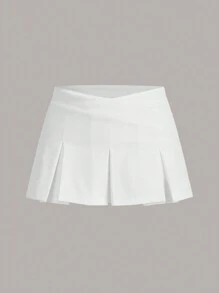 SHEIN ICON 3 Peças/Conjunto Saia Plissada com Cintura em V na Cor Sólida, Adequada para Estilo Mini Saia Kpop de Verão (3 Pacotes) - Multicolorido - Visão 10