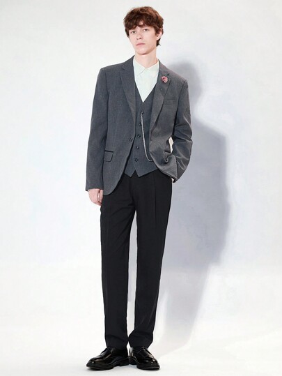 AKNOTIC Business Casual Men Single Breasted Linen Woven Business Blazer (Excluding Inner Vest), For Fall Winter