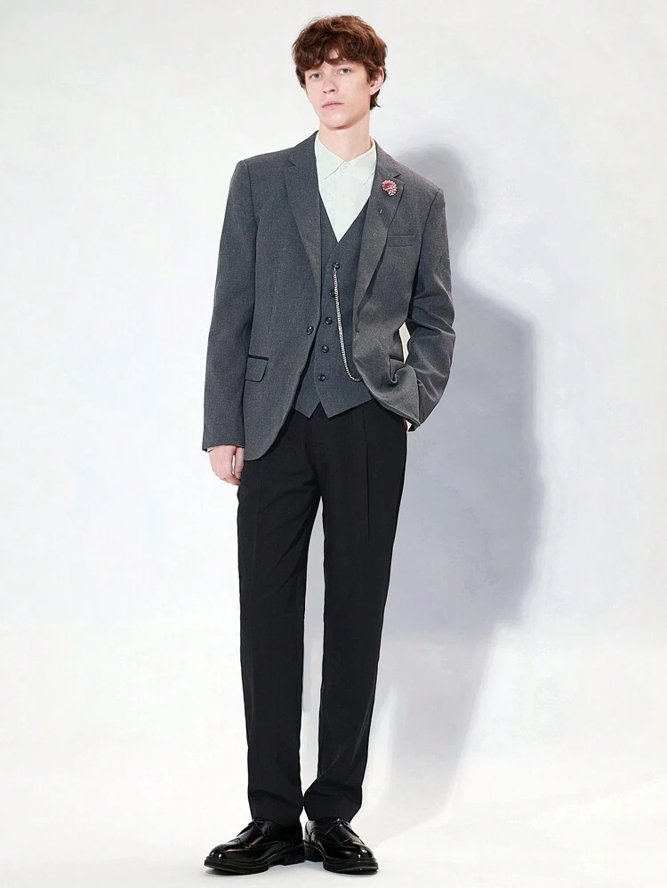 Men Single Breasted Linen Woven Business Blazer (Excluding Inner Vest), For Fall Winter