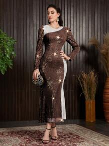 Modelyn Women Patchwork Sequin Decoration Dress - Multicolor - View 1