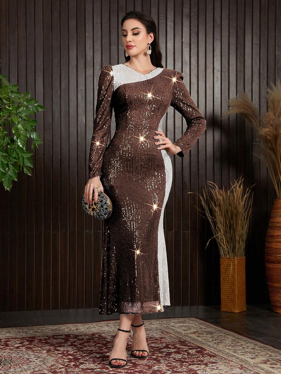 Modelyn Women Patchwork Sequin Decoration Dress - Multicolor - View 1