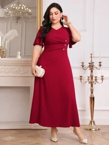 Modelyn Burgundy Red Women Solid Color Simple Daily Plus Size Dress,Elegant Evening Party Dress Long Evening Dresses