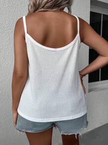 SHEIN LUNE Áo hai dây Plus Size Nhẫn màu trơn Giải trí - trắng - Xem 3