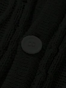 Manfinity Hypemode Men Cable Knitted Button Down Short-Sleeve Casual Spring/Summer Cardigan Sweater - Black - View 5