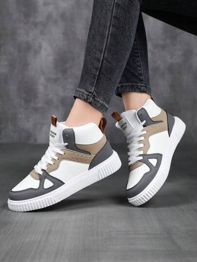 Zapatillas Deportivas De Mujer De Alta Gama Con Bloque De Colores, Cómodos Y Transpirables Con Cordones