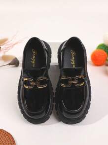 Fashionable Girls' Leather Shoes, Spring New Low-Cut British Style Black Shoes, Girls' Thick-Soled Shoes For Children