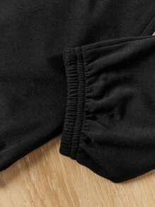 青少女城市時尚春夏款針織圓領短袖套裝 - 黑與白 - 查看 5