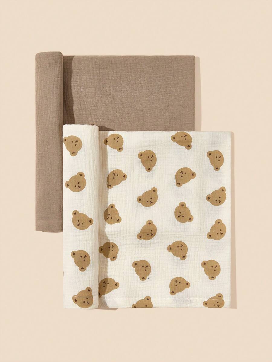 2pcs Baby Soft Comfortable Breathable Swaddling Blanket With Bear Pattern Love Valentine - Multicolor - View 1