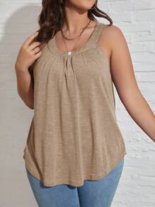 SHEIN LUNE Plus Size Round Neck Pleated Loose Summer Casual Tank Top