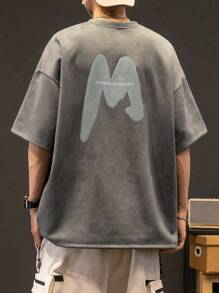 Men's Summer Fashionable Vintage American Style Short Sleeve T-Shirt, Emo, For Fall - Dark Grey - View 4